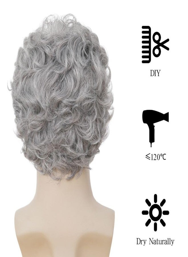 Dai Cloud Grey Short Curly Wigs for Men Natural Fluffy Synthetic Layered Halloween Daily Hair for Male Wig Cap - Image 5